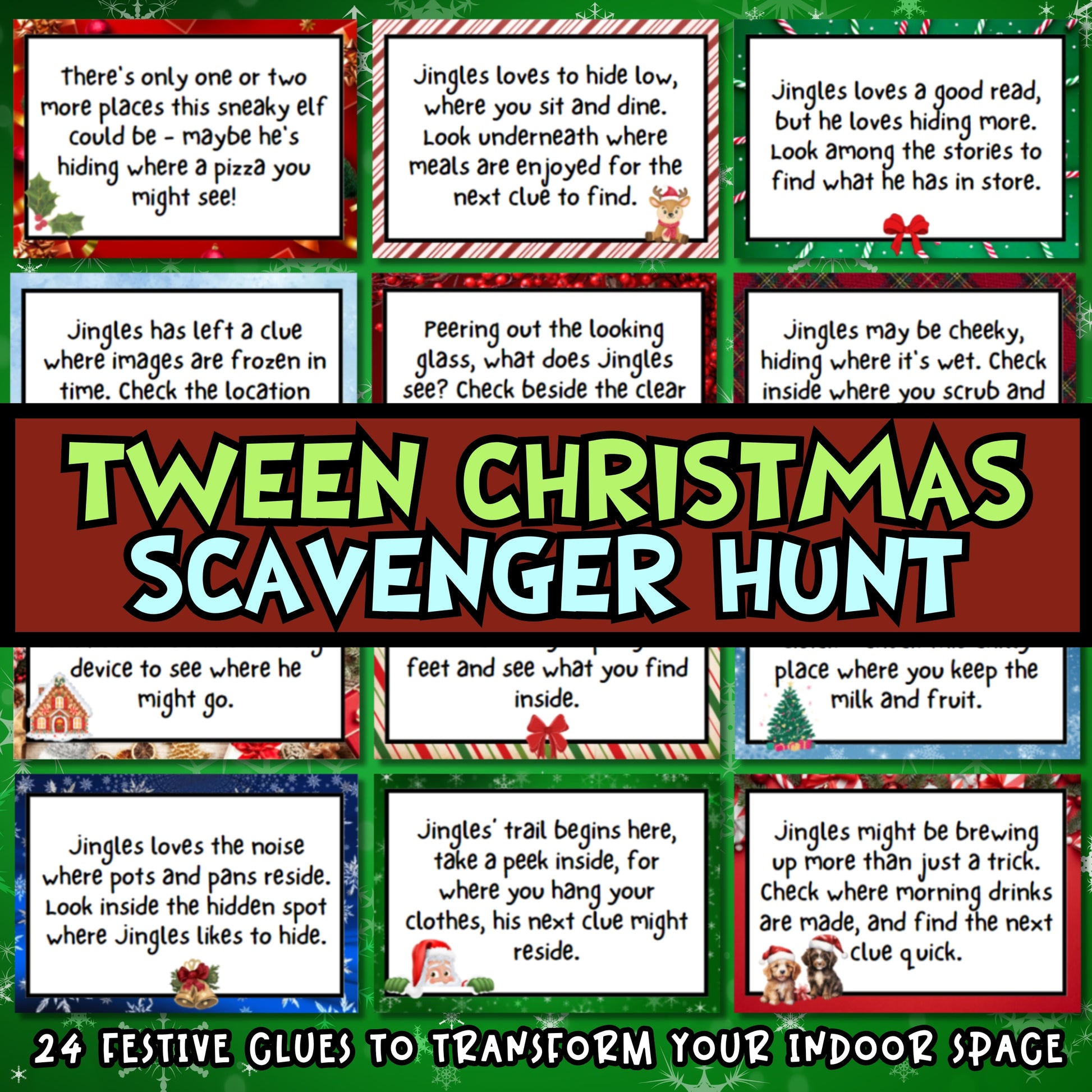 Are you looking for a fun and engaging game for your Christmas event? Designed with tweens in mind, younger children can also join in on the fun with some assistance. This interactive game leads players on a thrilling adventure to catch the mischievous, greedy elf named Jingles, who has stolen a bag of Santa's Christmas treasure. Players solve festive riddles to uncover hidden clues and reclaim the stolen treasure.